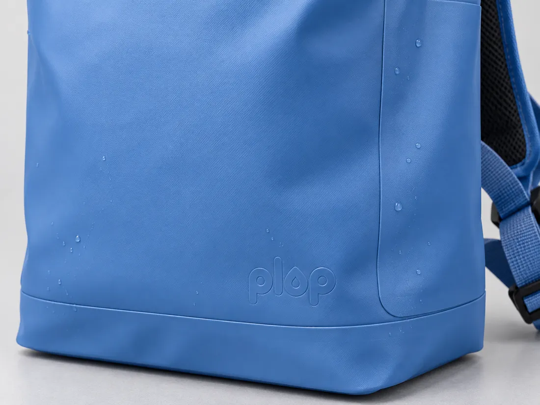 Close-up of the plop bag's matte TPU shell where two panels are joined
