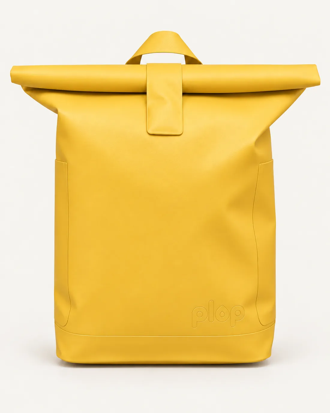 Bee yellow plop roll-top backpack, front view