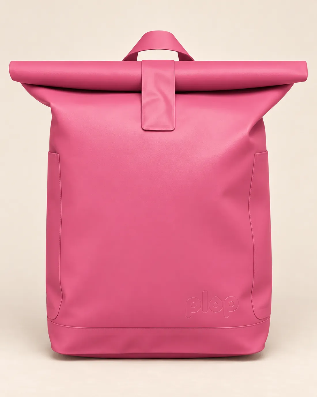 Pig pink plop roll-top backpack, front view
